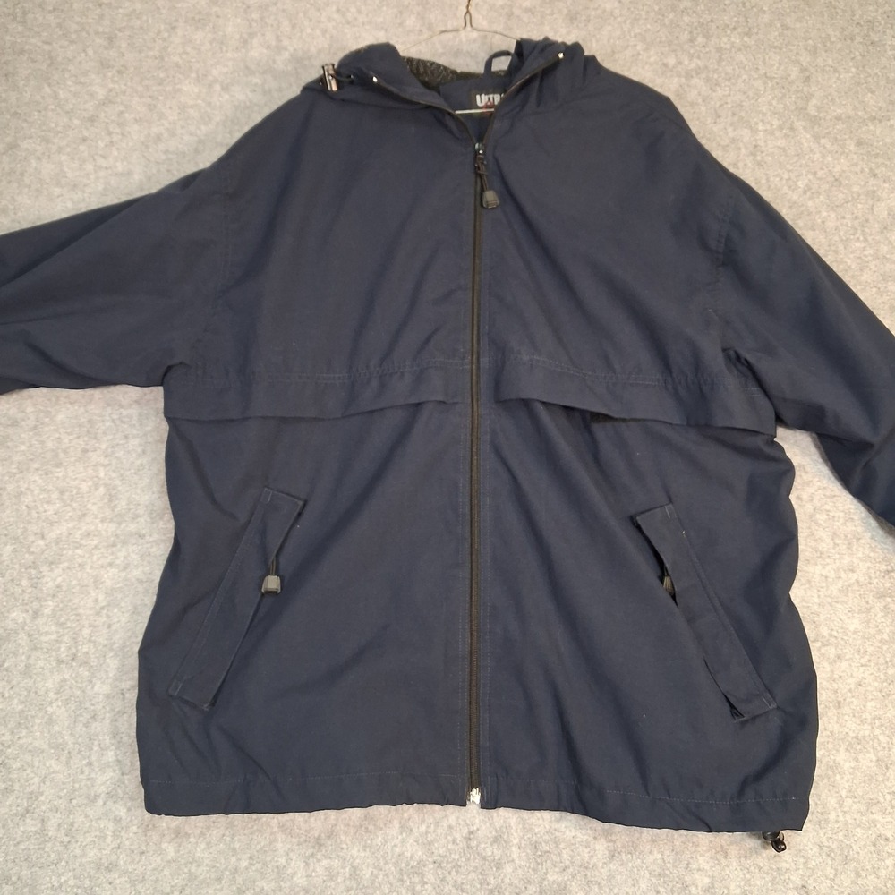 UltraClub Windbreaker Jacket Mens Large Navy Blue Hooded Full Zip Mesh Lined
